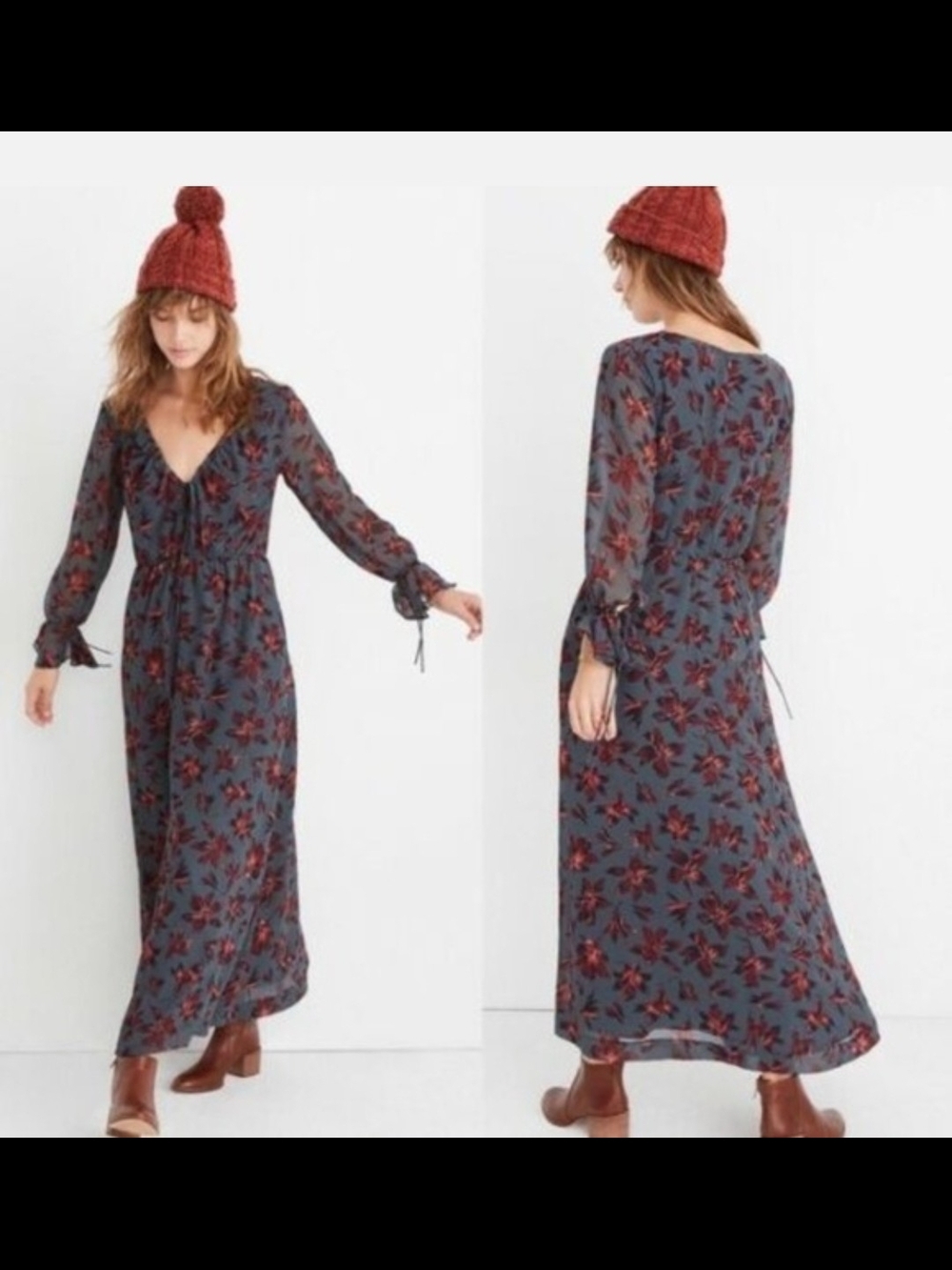 Madewell Willowleaf Tie Maxi Dress in the dark floral print Teal